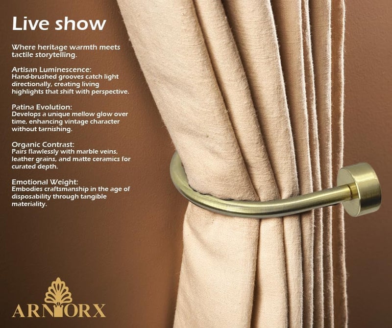 ARNORX Quality Curtain Holdbacks, Solid Steel Curtain Holdback with Disk Finial,Electroplate Finishes, Set of 2 Window Curtain Tieback Hooks,Brass Brushed - Image 2